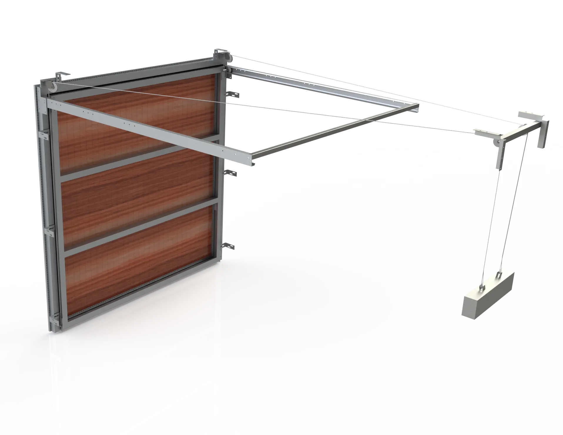Schéma technique d'une porte basculante non-débordante avec contrepoids